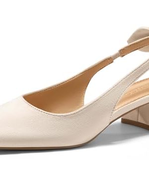 Womens Chunky Low Heels Bow Slingback Pumps Closed Square Toe Wedding Party Dress Shoes