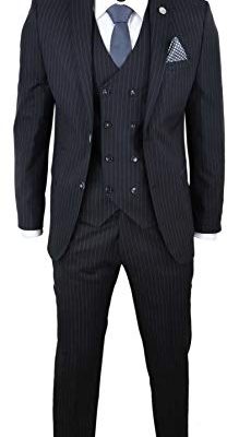 Mens 3 Piece Suit Gatsby 1920s Gangster Pinstripe Tailored Fit