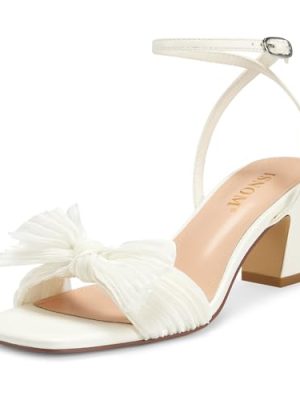 Women's Bow Knot Heeled Sandals Ankle Buckle Strap Open Toe Block Chunky Heels Bride Wedding Party Fashion Heel