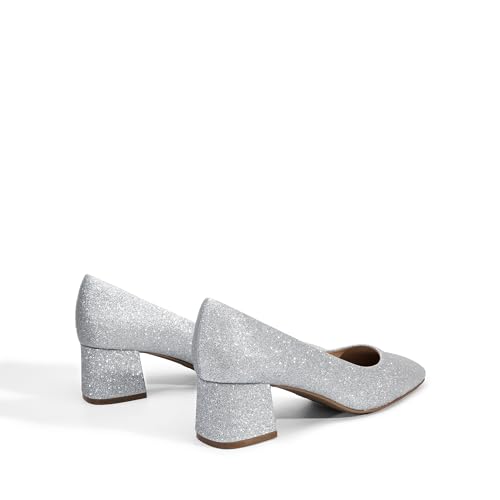 Women's Low Chunky Heels Square Toe Pumps Comfortable Slip On Dress Shoes Wedding Party Office Shoes