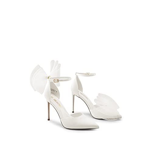 Women's High Heels Strappy Closed Toe Stiletto Pointed Toe Mesh Bows Ankle Strap D'Orsay Sexy Dress Wedding Party Pumps Shoes
