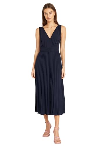 Elegant V-Neck Sleeveless Pleated Midi Wedding Guest Dresses for Women