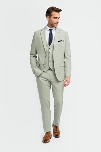 Men’s Boys Sage Green Textured Suit, 3-Piece Slim Fit, Smart-Casual & Formal Attire