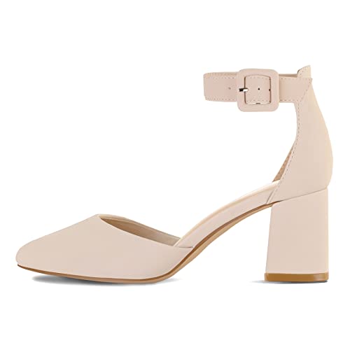 Women's Pointed Toe Low Chunky Heels Closed Toe Ankle Strap Dress Pump Shoes - Available in Wide Sizes