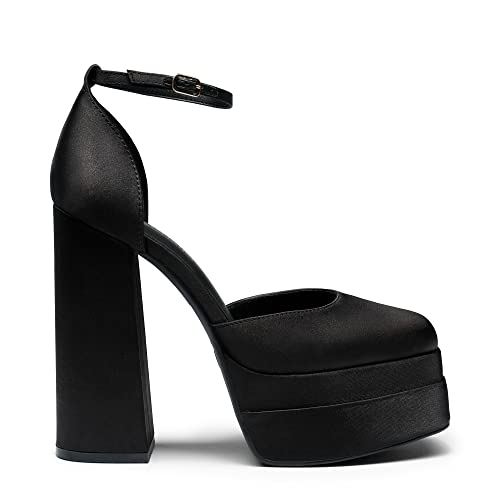 31XCmNIVTjL.jpg Women’s High Chunky Platform Closed Toe Block Heels Square Toe Ankle Strap Dress Wedding Party Pumps Shoes Aurelia