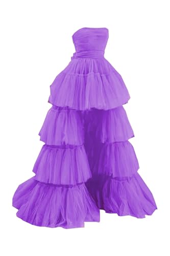 2025 Ball Gown High Low Prom Homecoming Cocktail Dresses Strapless Layers Tulle Ruffle