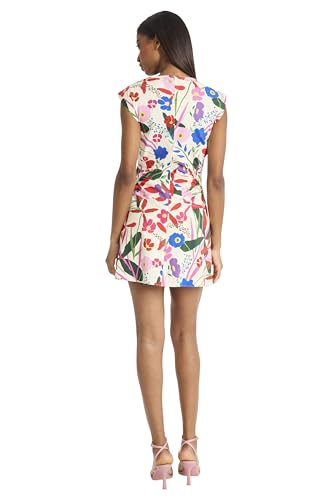 Women's Floral Cotton Poplin Mini Structured Cap Sleeves-Garden Party A-line Summer Wedding Guest Dress