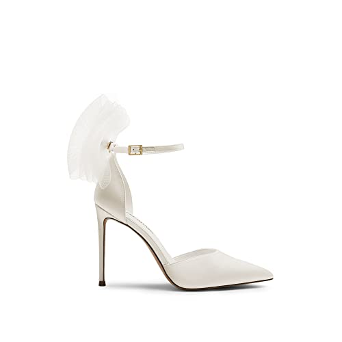 Women's High Heels Strappy Closed Toe Stiletto Pointed Toe Mesh Bows Ankle Strap D'Orsay Sexy Dress Wedding Party Pumps Shoes