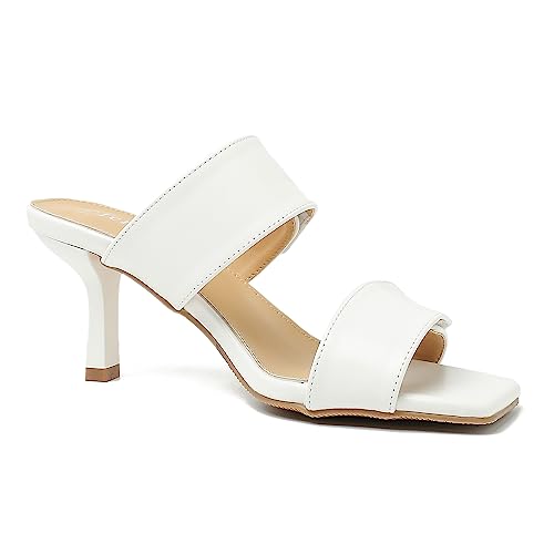 Womens 2 Strap Slip On Heeled Sandals Slip On Sandals Square Toe Kitten Heeled Mules