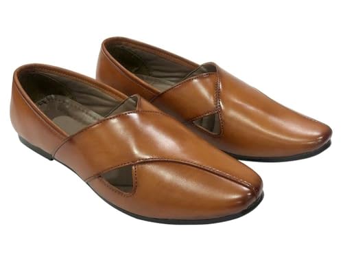 Punajbi Jutti for Men Sherwani Jutti Groom Shoes Tan Indian Shoes Breathable Loafers