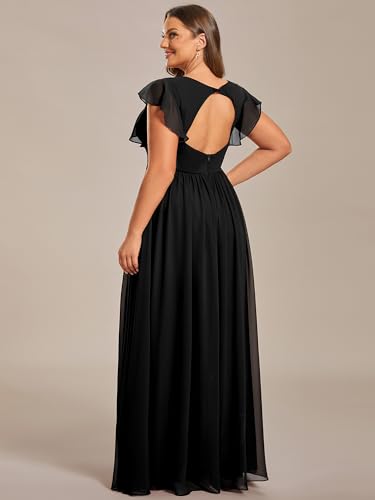 Women's Summer Chiffon Ruffles Sleeve Pleated Back Cutout Plus Size Bridesmaid Dresses Formal Gowns