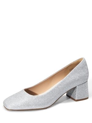 Women's Low Chunky Heels Square Toe Pumps Comfortable Slip On Dress Shoes Wedding Party Office Shoes