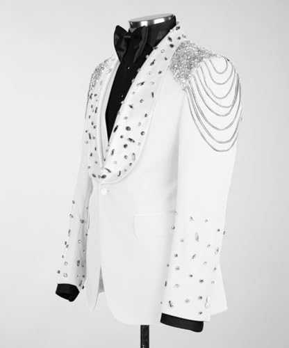 3 Piece Men's Tuxedo Suits Luxury Rhinestone Shawl Lapel Blazers Slim Jacket Vest Pants Sets for Wedding,Prom,Party