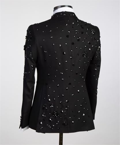Luxury Men's 2 Piece Suit Slim Fit Double Breasted Beads Crystal Party Wedding Tuxedo Suits Blazer Jacket Pants Set