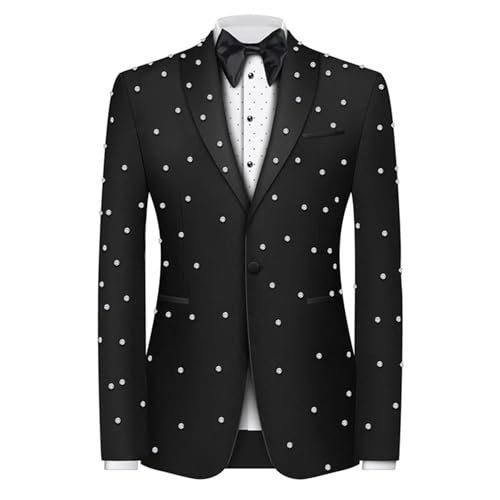 Mens Pearls 2 Pieces Suits Slim Fit Double Breasted Tuxedo Jacket Blazer Pants for Prom,Party,Wedding
