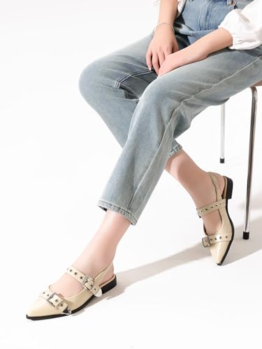 Women's Buckle Ballet Flats Pointed Closed Toe Slingback Shoes with Low Heel Comfortable Dress Flats
