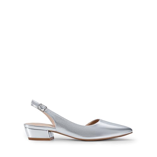 Womens Slingback Kitten Low Block Heels Closed Pointed Toe Ankle Strap Elegant Dressy Pumps Wedding Party Dress Shoes for Women