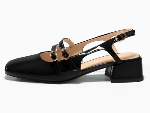 Womens Mary Jane Chunky Low Heels Slingback Pumps Closed Square Toe Wedding Dress Shoes
