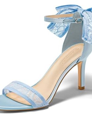 Womens High Heels Sandals Lace Bow Tie Back Open Toe Ankle Strap Sexy Stiletto Wedding Party Dress Shoes