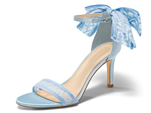 Womens High Heels Sandals Lace Bow Tie Back Open Toe Ankle Strap Sexy Stiletto Wedding Party Dress Shoes