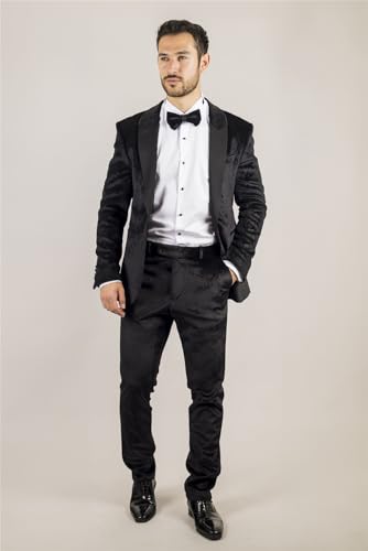 Men's Suit 3 Piece Black Velvet Paisley Shawl Collar Tailored Fit Wedding Tuxedo