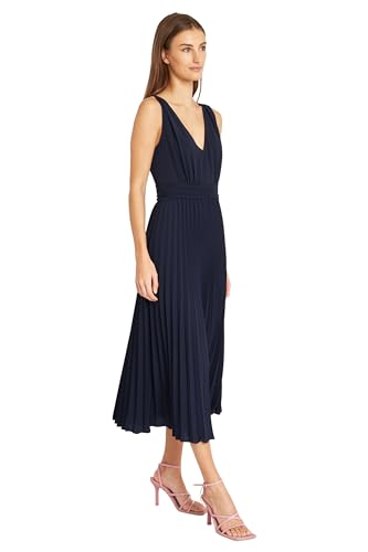 Elegant V-Neck Sleeveless Pleated Midi Wedding Guest Dresses for Women