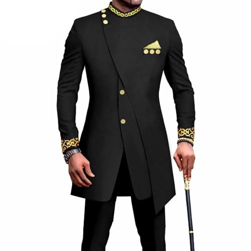 African Slim Fit Men's Suit Gold Printed Formal Suit Wedding Wear