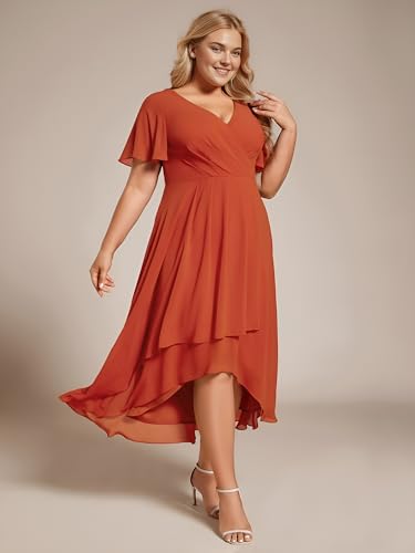 Women's A Line Curvy Pleated Chiffon Plus Size Semi Formal Dress