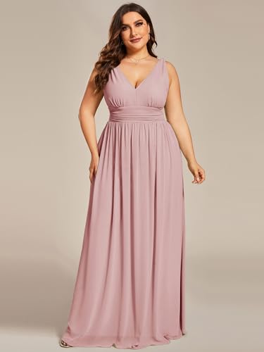 31j9YPuHnEL.jpg V Neck Sleeveless Pleated Chiffon Maxi Plus Size Formal Dresses for Women Bridesmaid Dresses 09016-DA