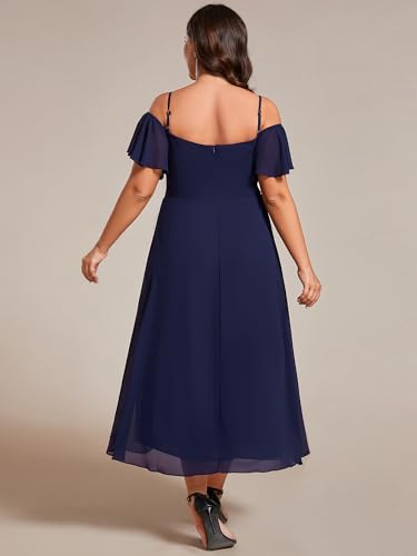 Women's Plus Size Ruffle Sleeves Off Shoulder Empire Waist A Line Chiffon Summer Wedding Guest Dress 02103-DA