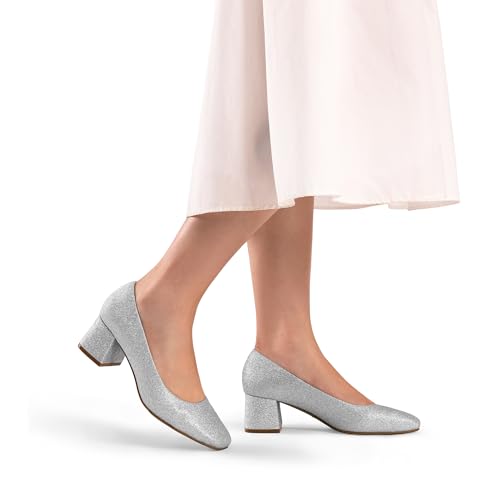 Women's Low Chunky Heels Square Toe Pumps Comfortable Slip On Dress Shoes Wedding Party Office Shoes