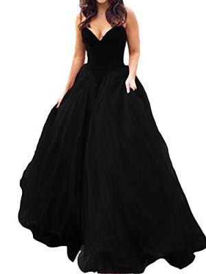 V Neck Velvet and Tulle Long Ball Gown Corset Formal Evening Prom Dresses