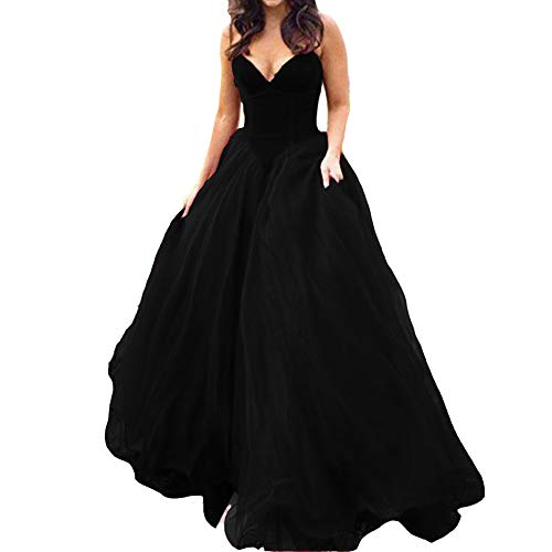 V Neck Velvet and Tulle Long Ball Gown Corset Formal Evening Prom Dresses