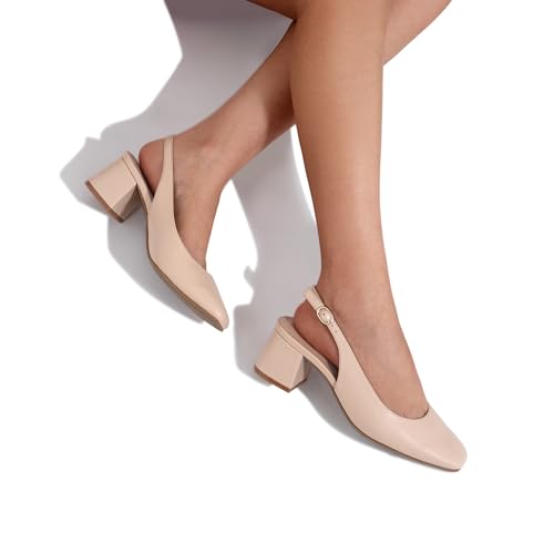 31lCn2Mb-vL.jpg Women's Low Chunky Heels Slingback Square Toe Block Dress Shoes Closed Toe Comfortable Wedding Work Pumps