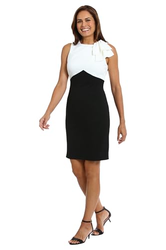 Women's Sleeveless Sheath Geometric Colorblock Design with Bow Detail-Knee-Length Cocktail Dress