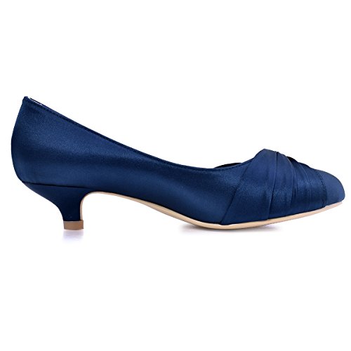 Closed Toe Shoes for Women Low Heel Comfortable Wedding Shoes for Bride Satin Rhinestones Bridal Evening Prom Dress Pumps