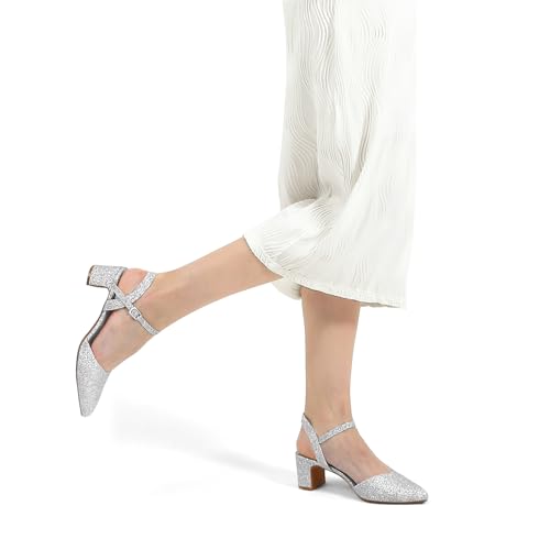 31oJ8khUyiL.jpg Women's Pumps 2 Inch Chunky Block Heel Pointed Toe Ankle Strap Slingback Wedding Party Dress Shoes