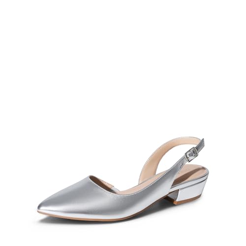 Womens Slingback Kitten Low Block Heels Closed Pointed Toe Ankle Strap Elegant Dressy Pumps Wedding Party Dress Shoes for Women
