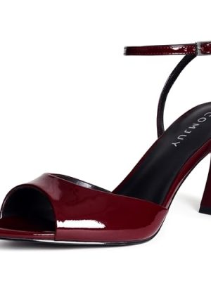 Womens High Heels Sandals Peep Toe, Flared Heels with Ankle Strap, Elegant Leather Sandals Comfortable Chic Summer Sandals Prom