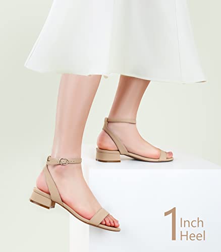 Black Nude White Red Women Sandals Comfortable Walking Strappy Open Toe Sandals for Women Dressy Summer 1 Inch Low block Heel
