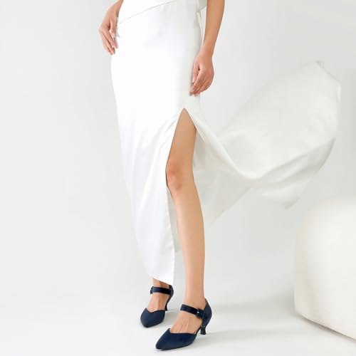Comfortable Kitten Heels for Women Pointed Closed Toe Ankle Strap Buckle Heels Slip on Low Heel Church Pumps Wedding Bridal