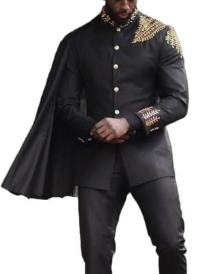 3 Pieces Men's Suits with Detachable Cape Slim Party Blazer Pant Tailored Tuxedo Set for Prom,Banquet,Homecoming