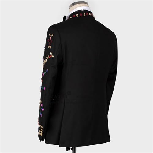 Mens 2 Pieces Luxury Suit with Colored Diamond Slim Fit Peaked Lapel Blazer Jacket Pants Set for Prom,Party,Dinner