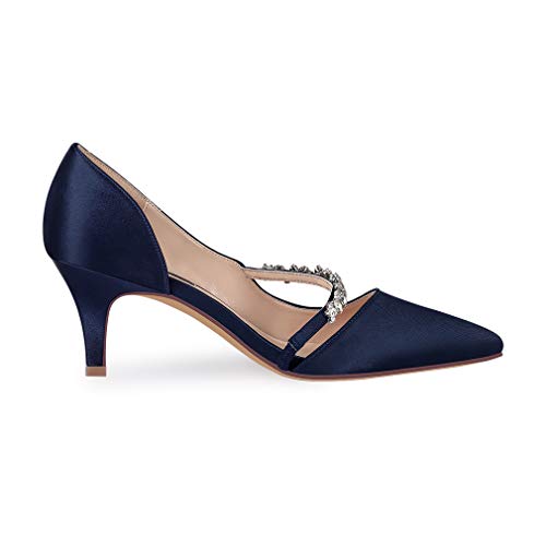 Women Mid Kitten Heels Closed Pointy Toe D’Orsay Pumps Wedding Party Shoes