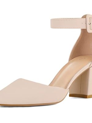 Women's Pointed Toe Low Chunky Heels Closed Toe Ankle Strap Dress Pump Shoes - Available in Wide Sizes