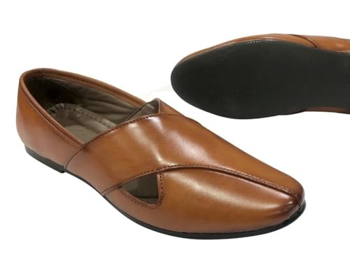 Punajbi Jutti for Men Sherwani Jutti Groom Shoes Tan Indian Shoes Breathable Loafers