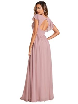Women's Flowy Chiffon A Line Ruffles Sleeves Back Cutout Bridesmaid Dresses 01819
