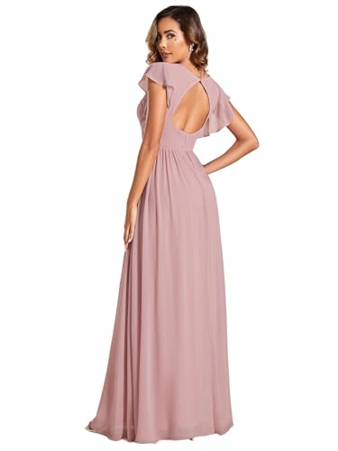 Women's Flowy Chiffon A Line Ruffles Sleeves Back Cutout Bridesmaid Dresses 01819