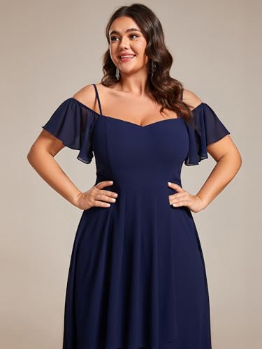 Women's Plus Size Ruffle Sleeves Off Shoulder Empire Waist A Line Chiffon Summer Wedding Guest Dress 02103-DA