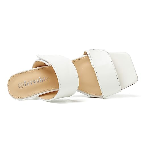 Womens 2 Strap Slip On Heeled Sandals Slip On Sandals Square Toe Kitten Heeled Mules